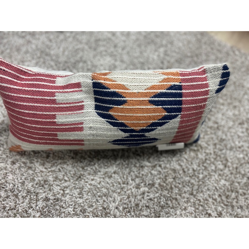 West Elm Lumbar Pillow Woven Geometric Kilim Red Blue Orange 20x10